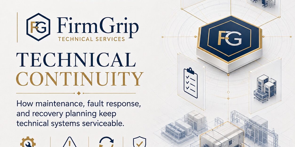 FirmGrip Technical Services continuity within The Syed Group showing maintenance, fault response, recovery planning and service readiness