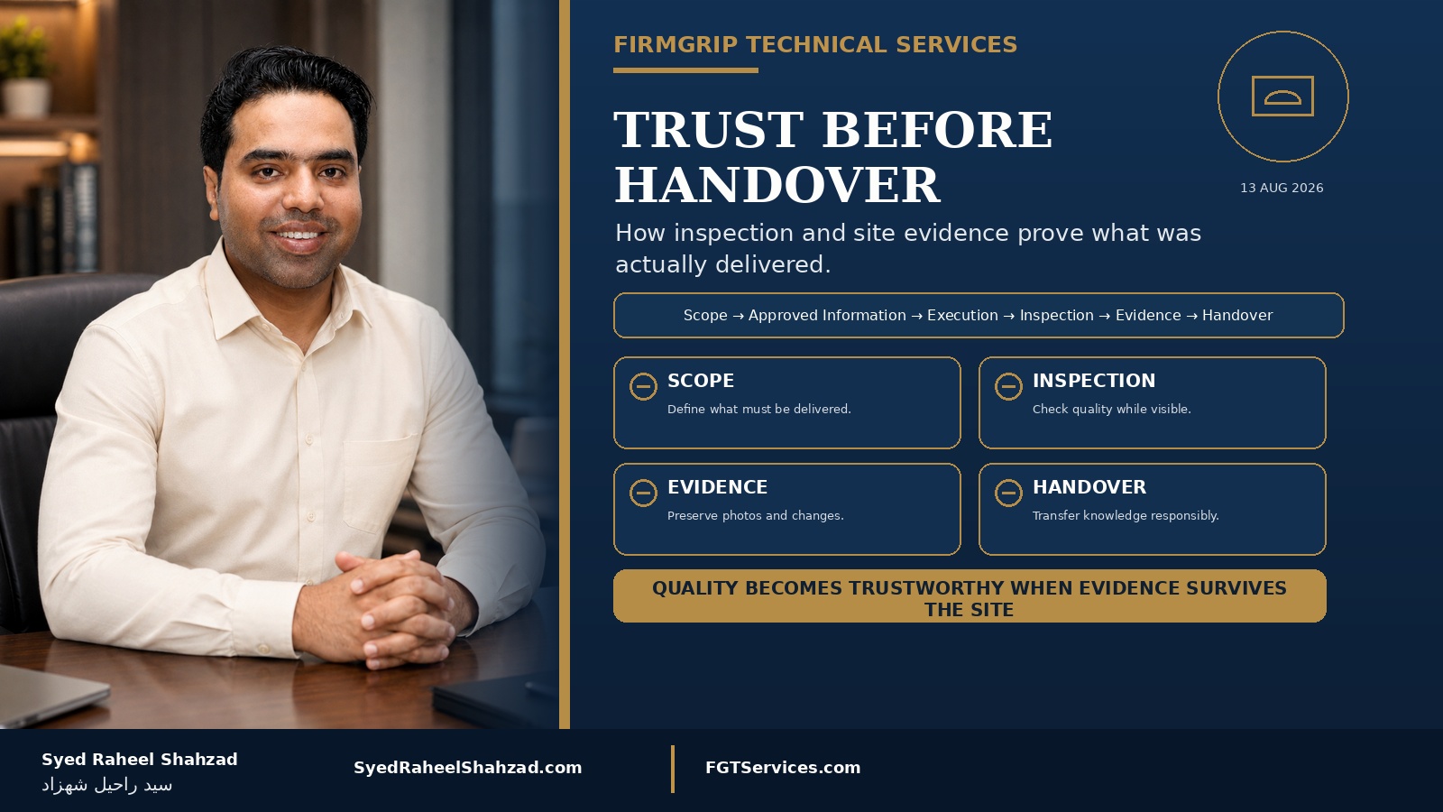 Trust Before Handover: How Inspection and Site Evidence Prove What Was Actually Delivered — Syed Raheel Shahzad featured image