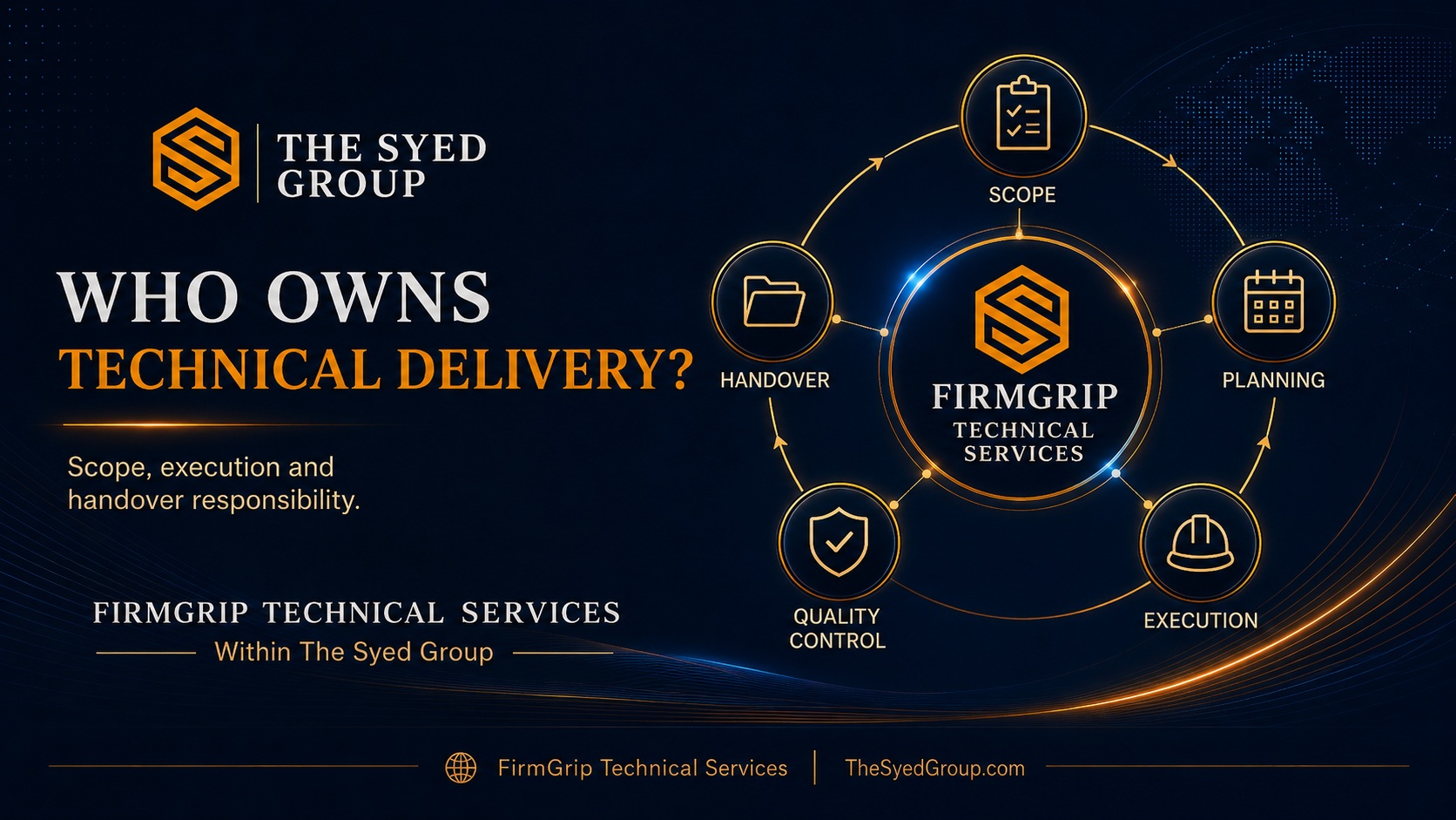 Who Owns Technical Delivery? How FirmGrip Keeps Scope, Execution and Handover Responsibility Clear — corporate featured image for FirmGrip Technical Services and The Syed Group