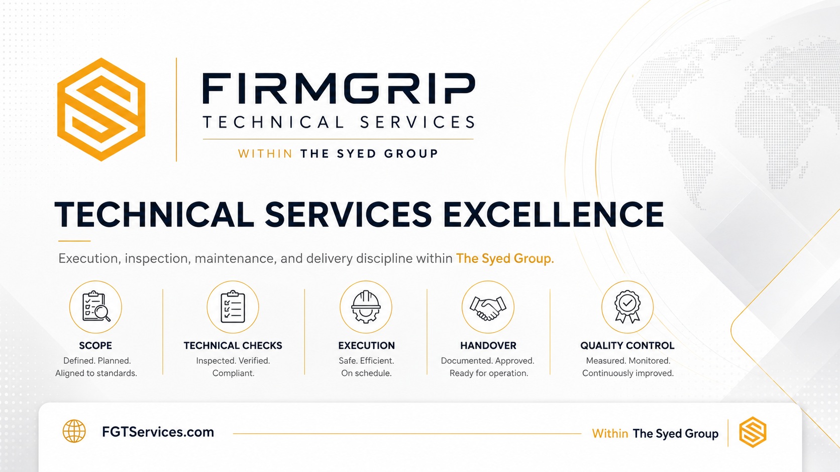 The Syed Group Decision Architecture in Technical Delivery: How FirmGrip Moves From Site Evidence to Action — The Syed Group corporate featured image for FirmGrip Technical Services