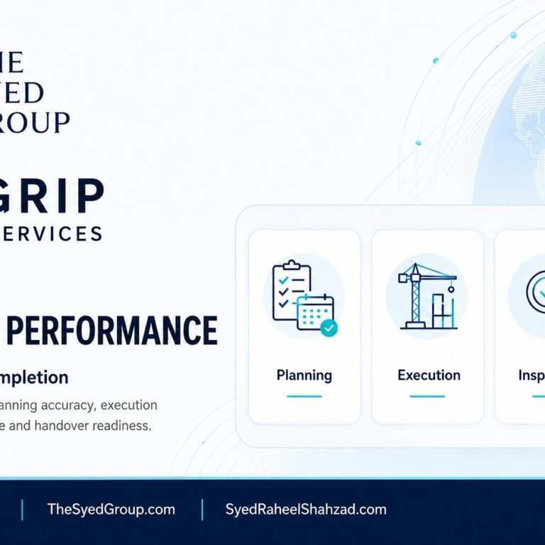 FirmGrip Technical Services within The Syed Group showing planning, execution, inspection and handover as technical-performance measures