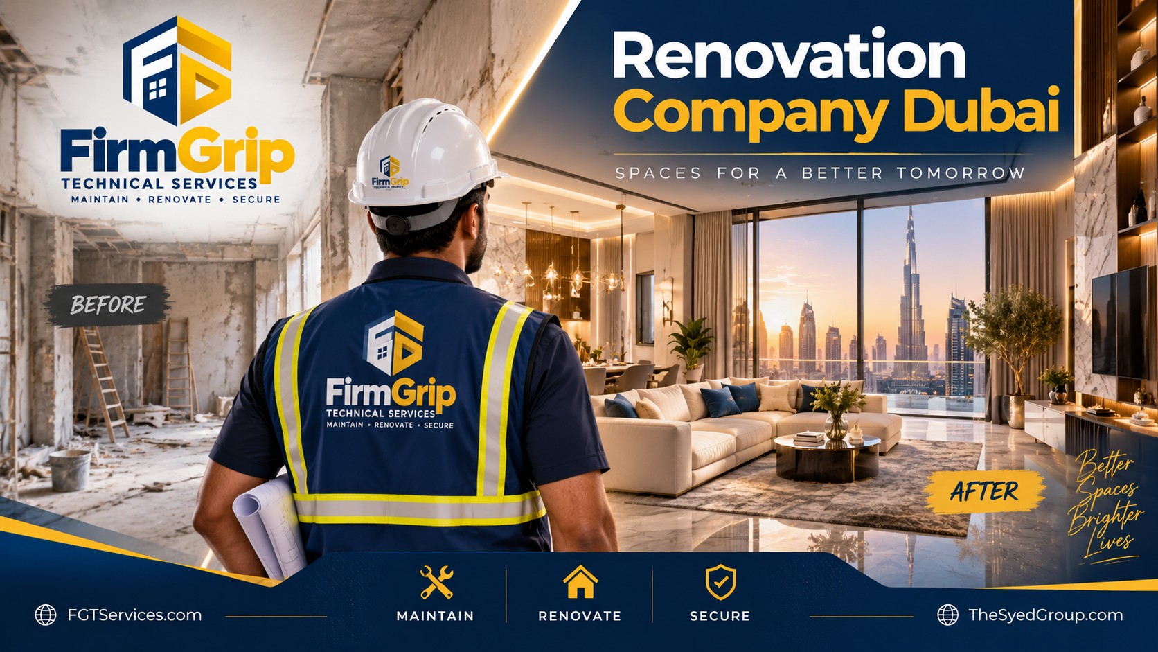 FirmGrip renovation team working on a modern residential property in Dubai