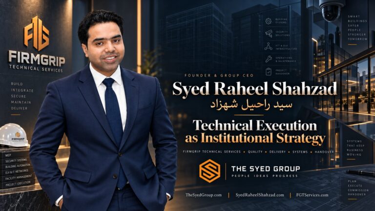 Syed Raheel Shahzad with FirmGrip Technical Services representing technical execution, building systems, quality, maintenance and project handover