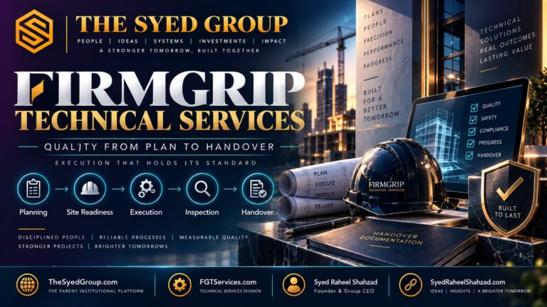 FirmGrip Technical Services site readiness, execution, inspection and quality verification within The Syed Group and Syed Raheel Shahzad ecosystem